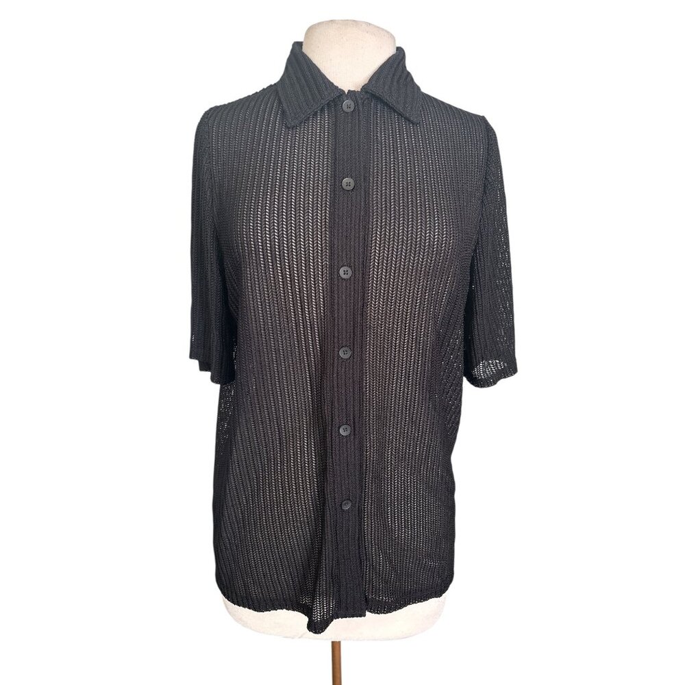 Everyday Sunday Black Sheer Knit Button Down Shirt Women’s Size M Lightweight Co